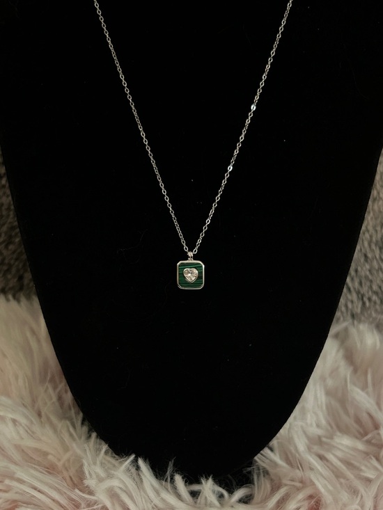 Jewelry - 925 Sterling Silver Malachite CZ Heart Pendant Necklace - 16-18 inches NEW
